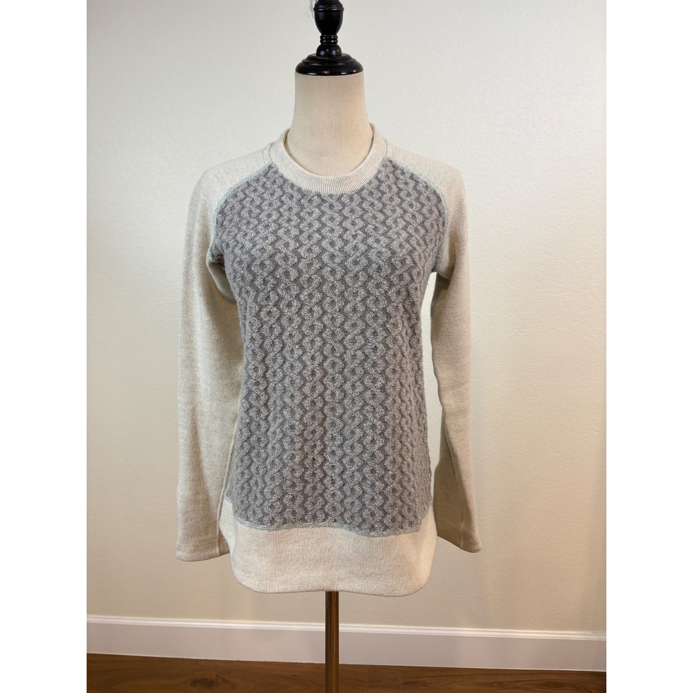Prana Sweater Women XS Gray Wool Blend Fleece Lined Button Cuff Raglan Granola